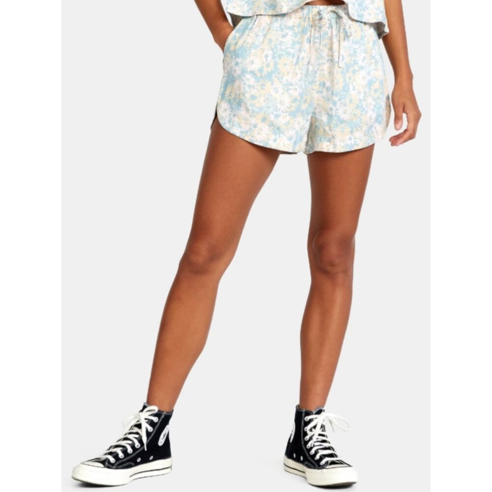 RVCA New Yume Shorts Sz L Pull On Waist Tie Pastel Floral Shorts Beach Boho Y2K